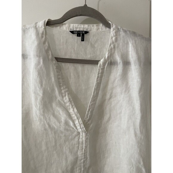 Nic & Zoe Women’s Small White Oversized Drawstring Sleeve 100% Linen Blouse - Picture 5 of 7